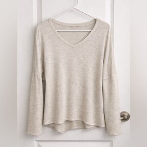 Miss Love Beige Long Sleeve V-Neck Top